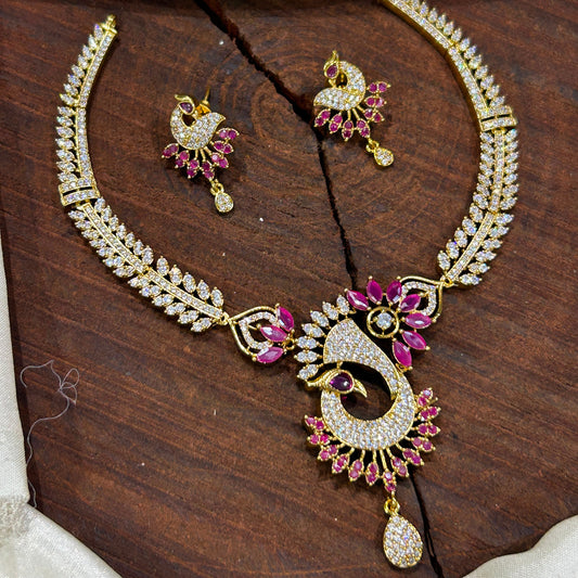 Royal Peacock Ruby CZ Necklace Set