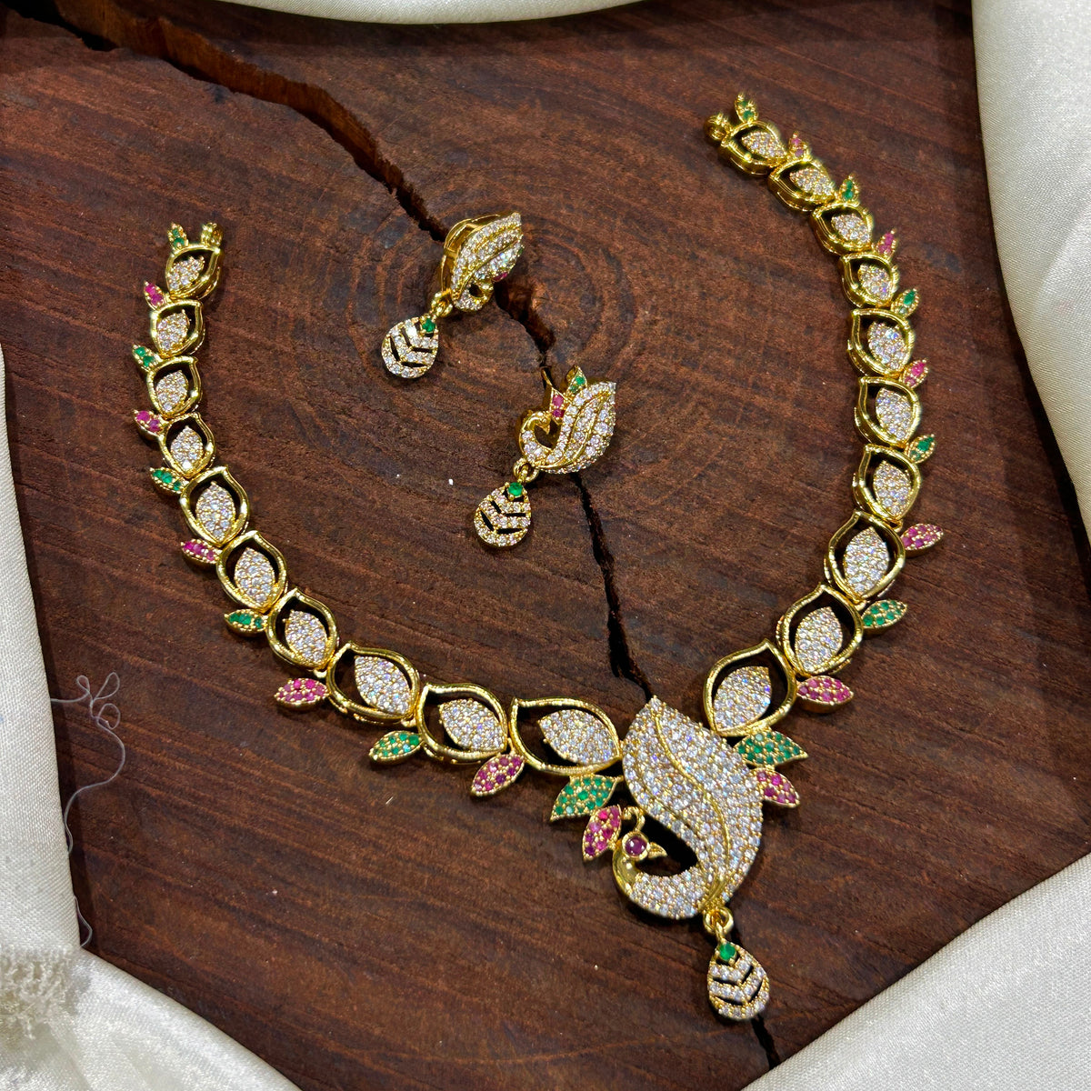 Elegant Peacock CZ Necklace Set