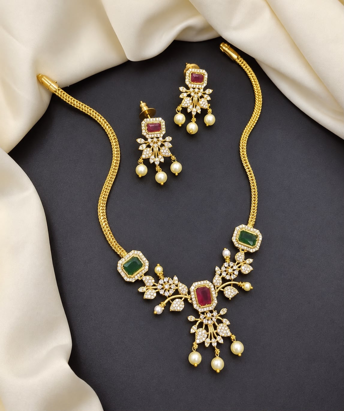 Trendy Flower Attigai Neckset