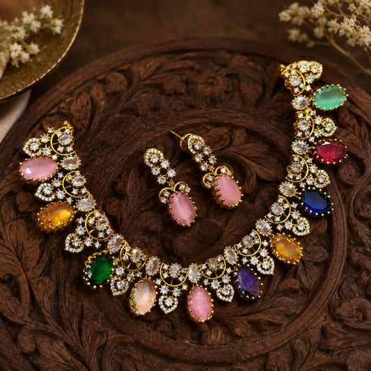 Navaratna carving stone Neckset