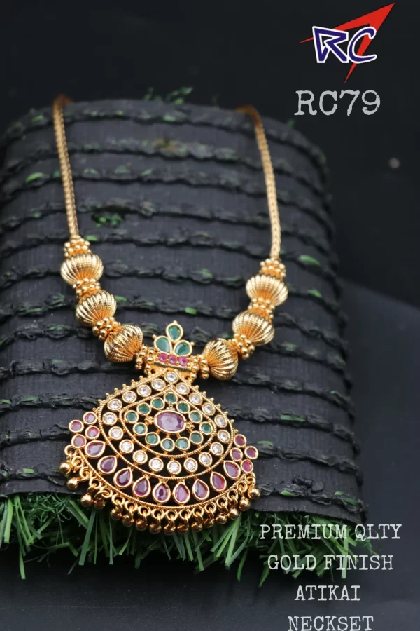 Gold Finish Ruby stone Attigai Neck set - Image 2