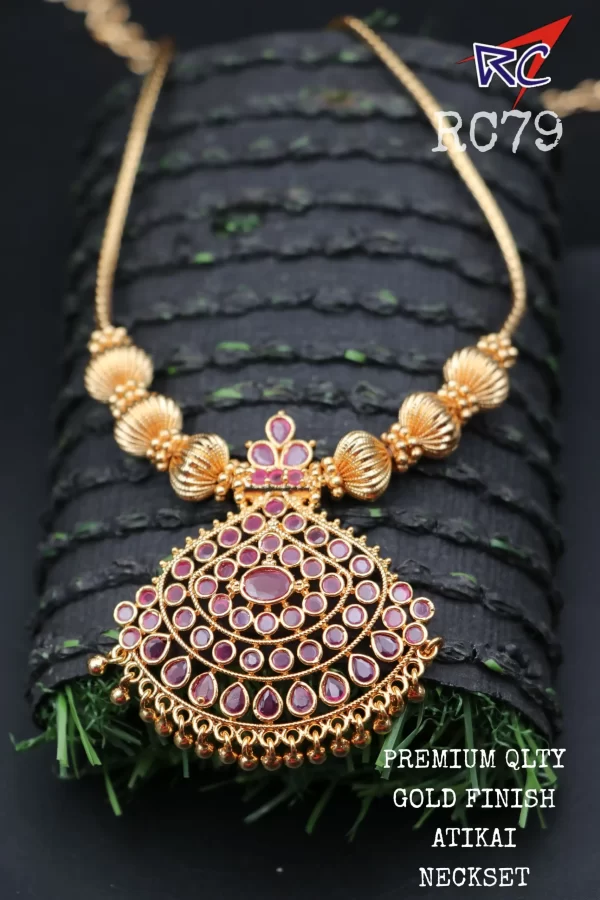 Gold Finish Ruby stone Attigai Neck set