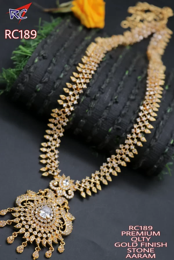Gold Finish White stone Flower Haram