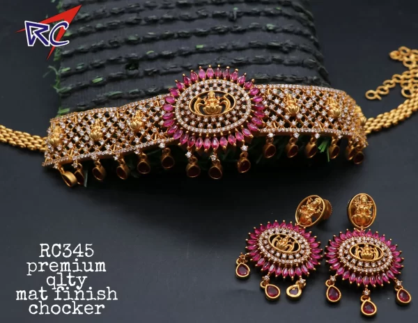 Mat Finish Ruby Stone flower with lakshmi design choker