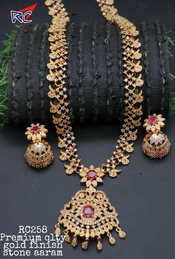 Gold Finish AD white stone flower Haram
