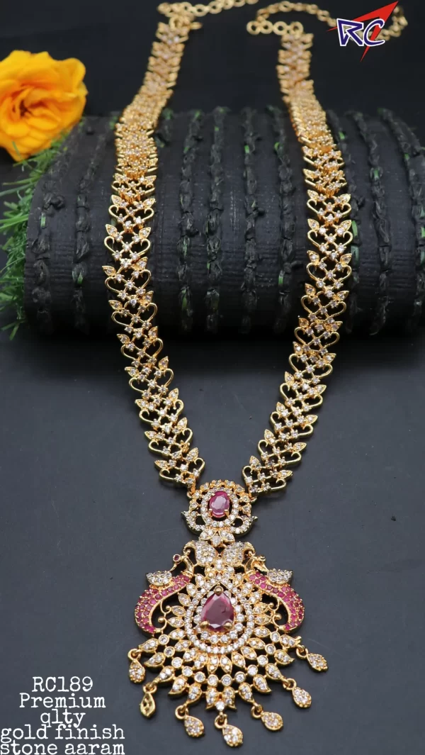 Gold Finish AD white stone with peacock design Haram