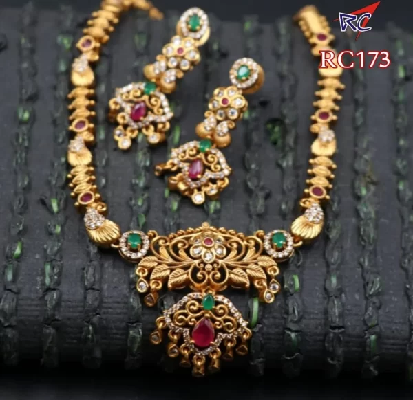 Ruby Emerald stone mango with flower design Necklace