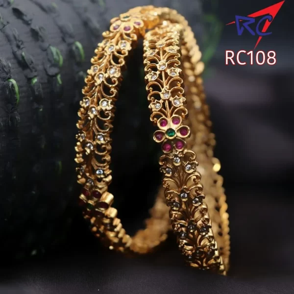 Mat Finish Ruby stone flower with leaf pattern Bangle