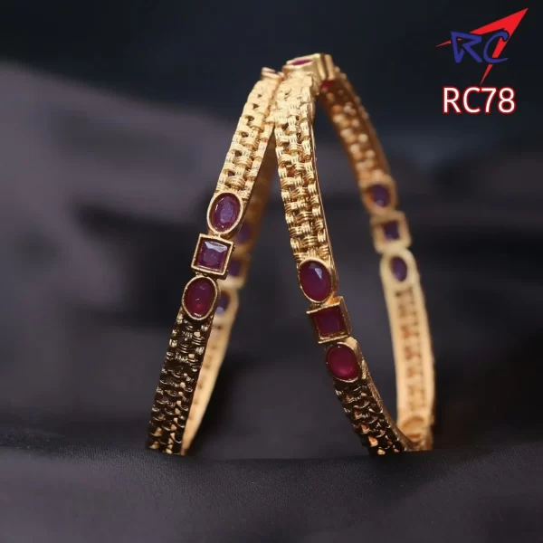 Ruby stone square and oval design Mat finish bangle