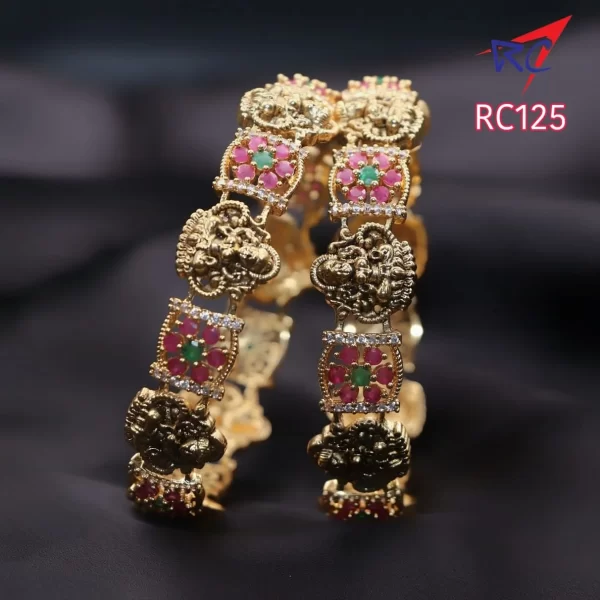 Antique Lakshmi with Ruby flower and AD white stone bangle