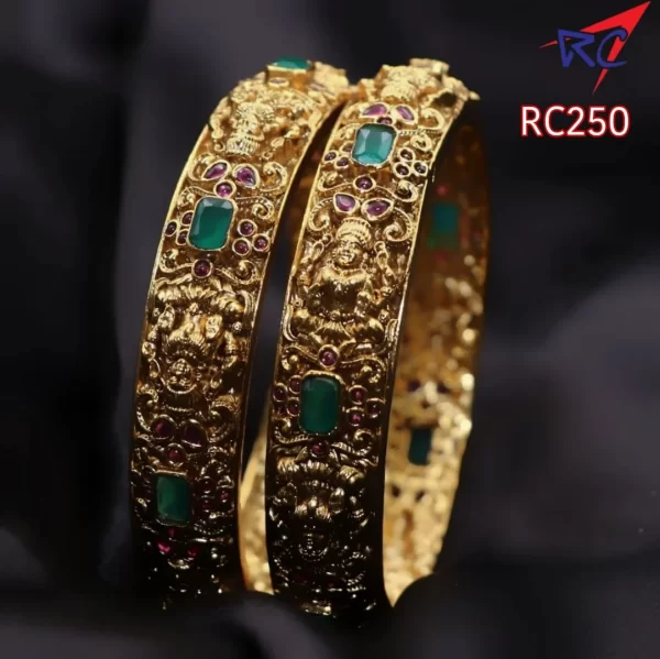 Mat Finish rectangle stone with lakshmi design bangle