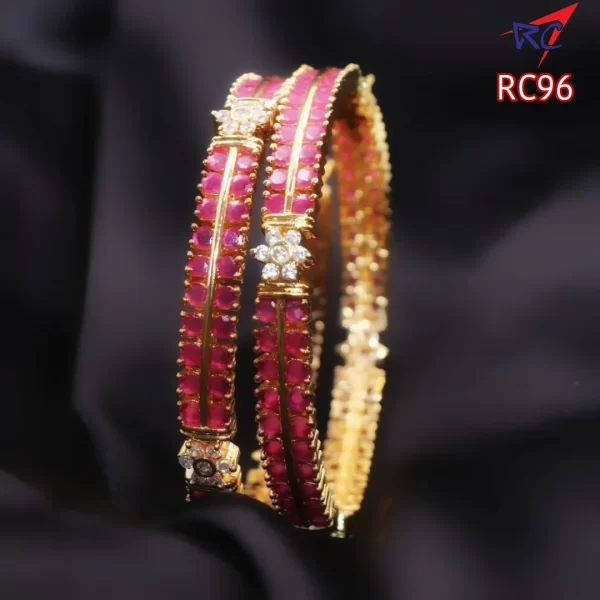 Double line Ruby stone with flower bangle