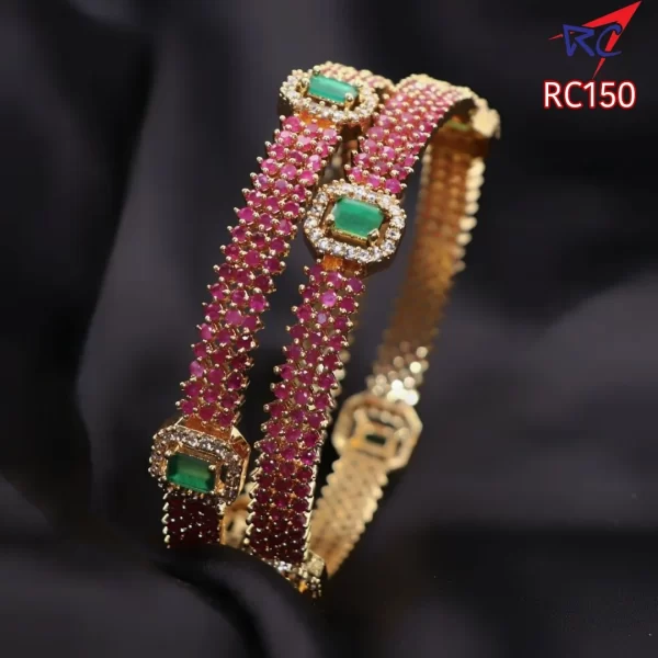 3 Layered ruby stone with square design bangle