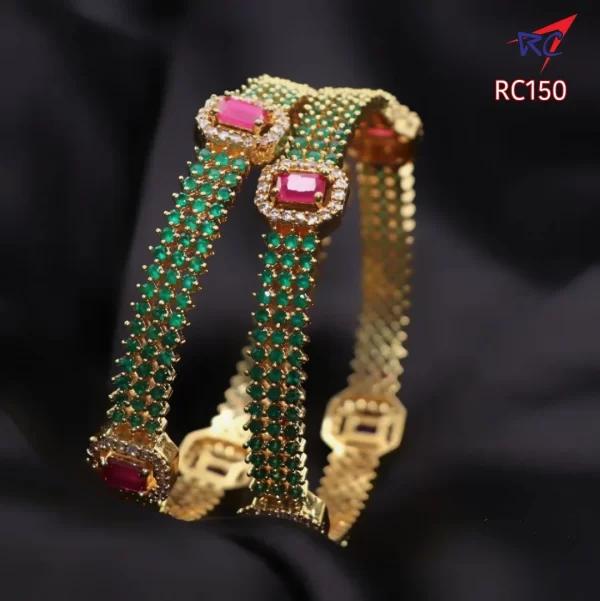 3 Layered ruby stone with square design bangle - Image 2