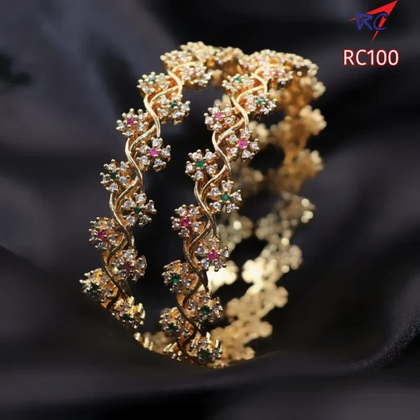 Double line flower kodi stone bangle