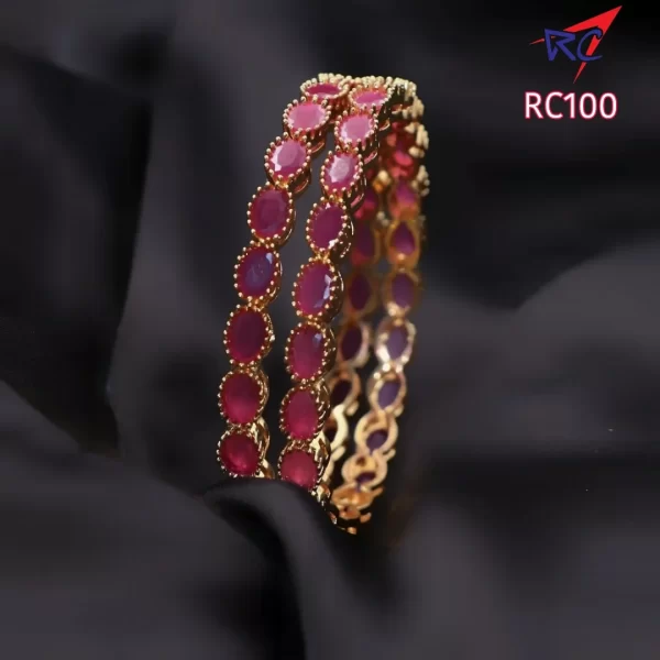 Single layer ruby stone oval design mat finish bangle