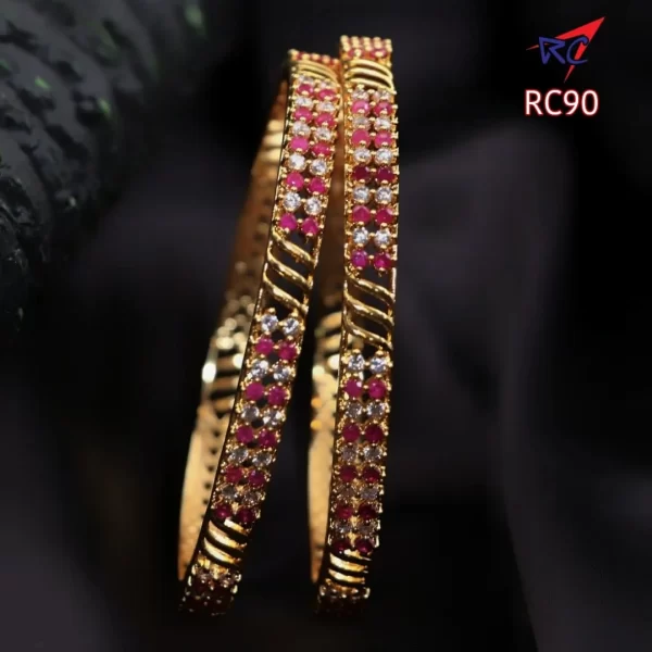 Double color stone classic design gold finish bangle