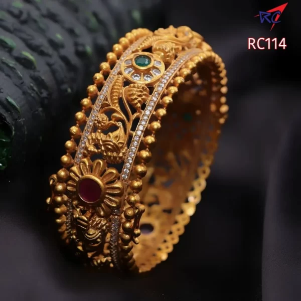 Mat finish peacock and flower design single bangle