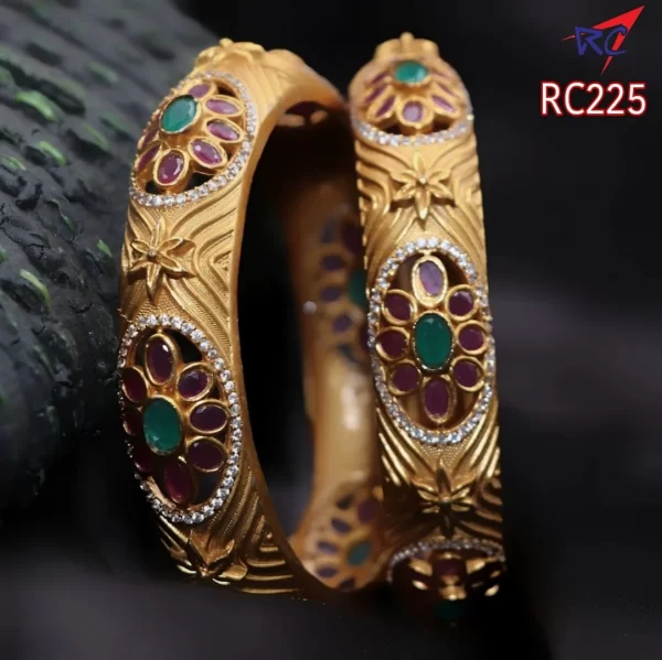 Ruby stone flower design classic kada bangle