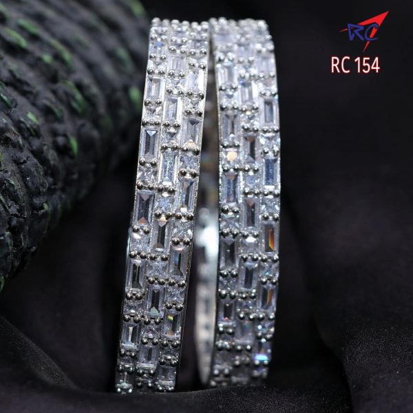 AD stone Rectangle and square design Rodium finish bangles