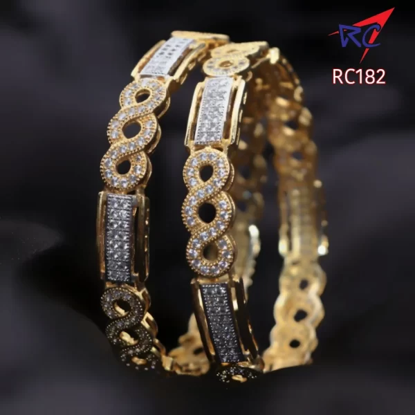AD stone spiral with rectangle design gold finish bangles