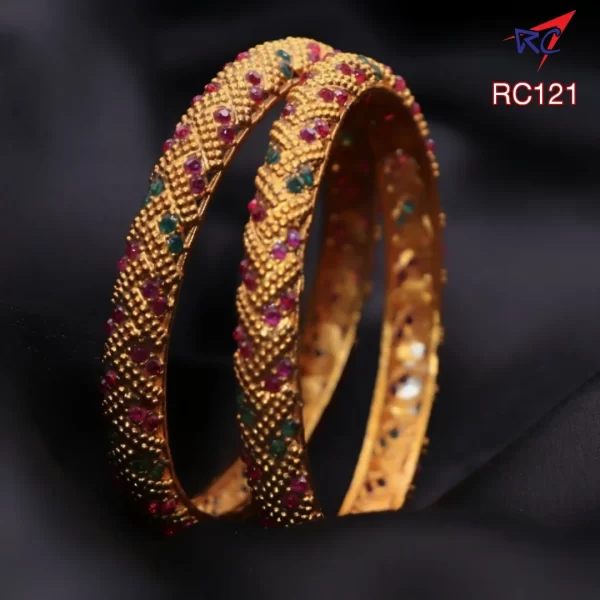 Classic Ruby double color stones mat finish bangles