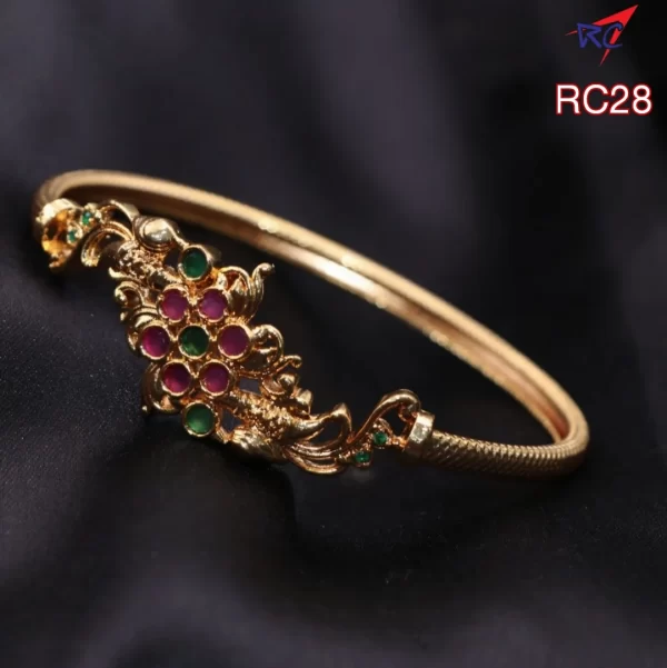 Ruby Emerald flower with leaf design Gold finish Bracelet