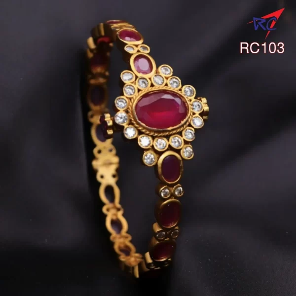 Mat Finish Ruby oval stone screw type Bracelet