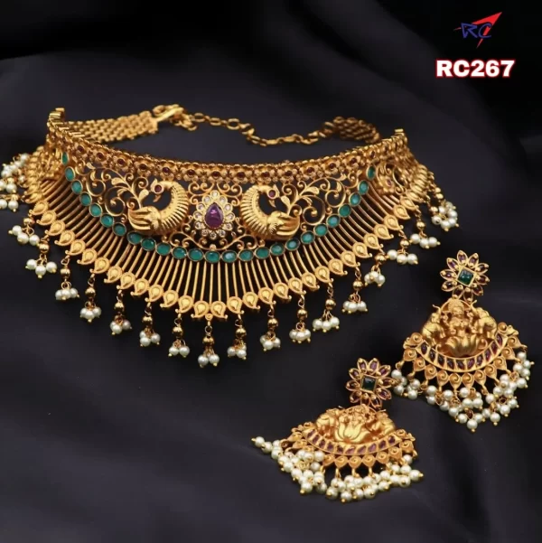Peacock and flower design with ruby stone mat Finish choker