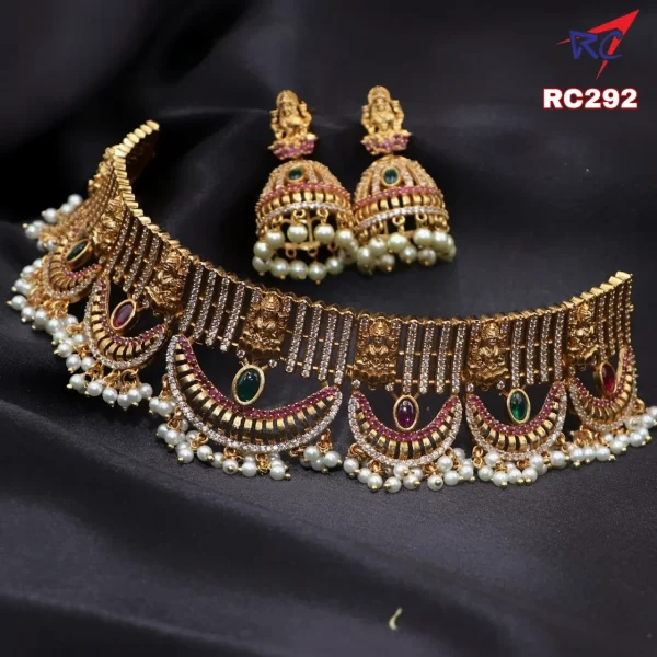 Mat finish lakshmi and AD stone gate with swing design choker