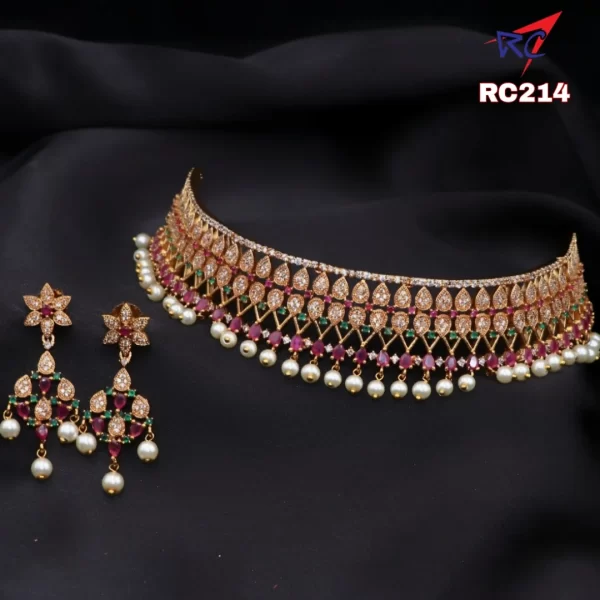 AD with ruby stone mat finish choker