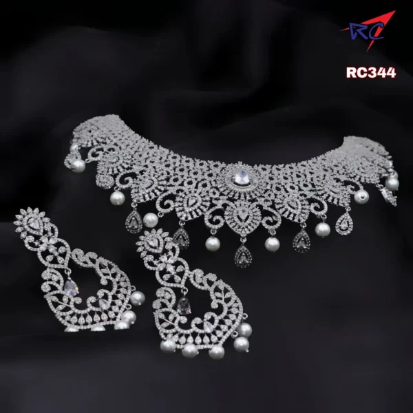 Zircon stone drop design Rodium Finish Choker