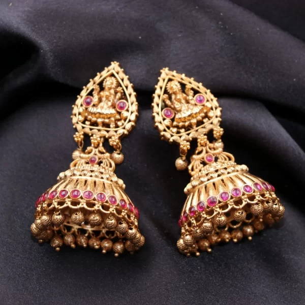 Antique finish Lakshmi with peacock design Jhumka set