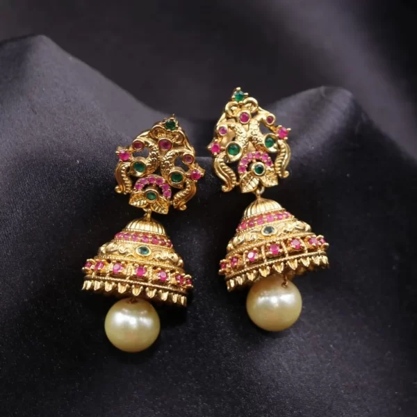 Antique Finish peacock design Ruby stone Jimikki