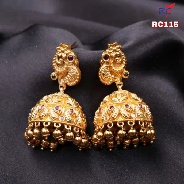 Antique peacock design stud with floral style jimikki set