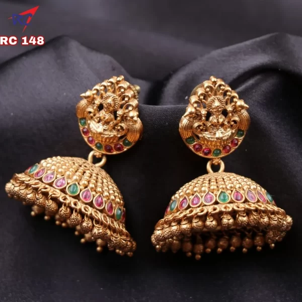 Traditional Lakshmi with Kemp Stone Peacock design Antique finish Jimikki set
