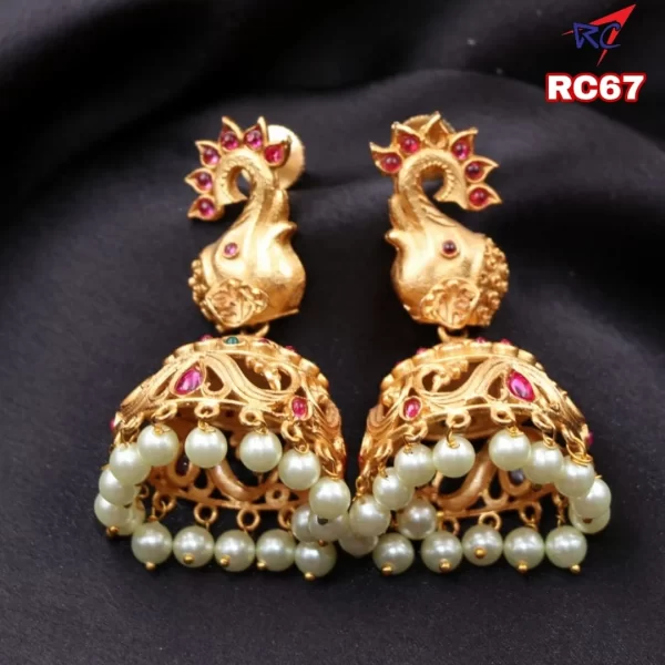 Antique finish Elephant design with Kemp stone Jhumka set