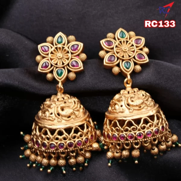 Antique finish Flower with peacock design Jhumka