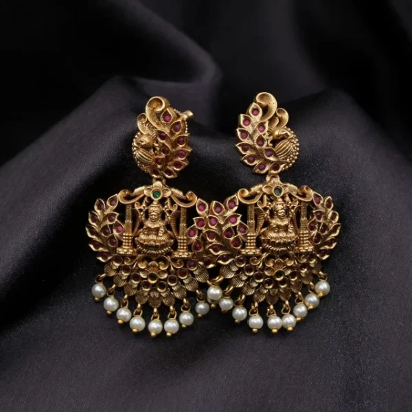 Antique Lakshmi with Mahal and peacock design Earrings