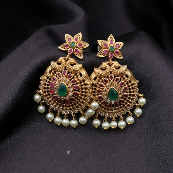 Mat finish Flower with peacock design Earrings