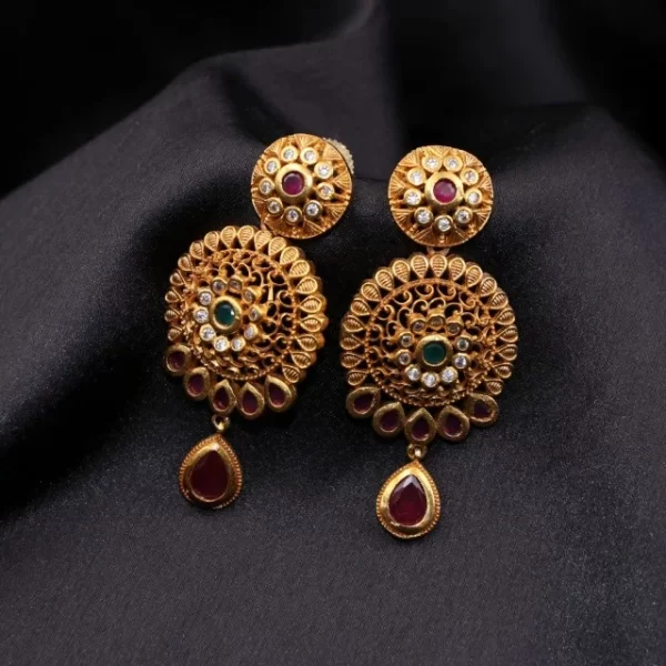 Antique finish Flower in round design Earrings