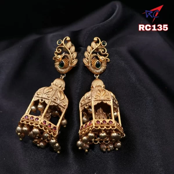 Antique finish Lakshmi and Mahal Temple Jhumka Earrings