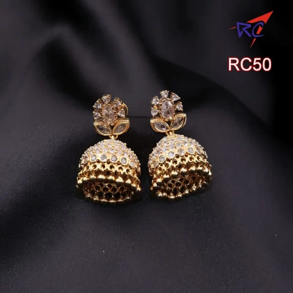 Gold finish CZ with kundan stone flower design Jimikki
