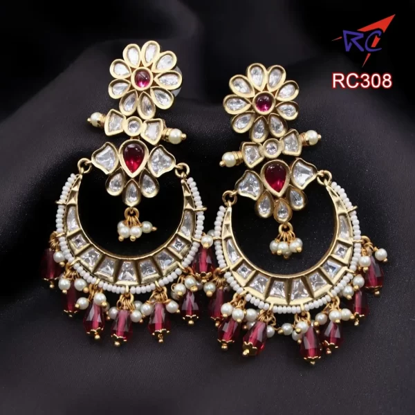 Gold finish Ram leela with Floral design Earrings - Image 2