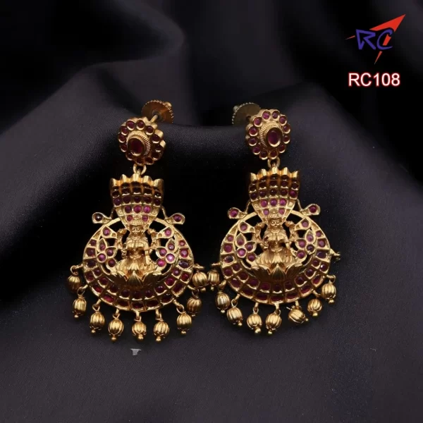 Antique finish Naga Lakshmi with Floral design with balls Earrings