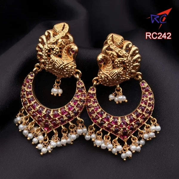 Peacock with Kemp stone Chandbali design Earrings