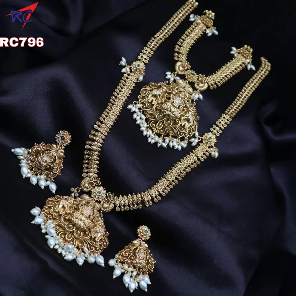 Antique finish Temple design with lakshmi with elephant pendant Combo set