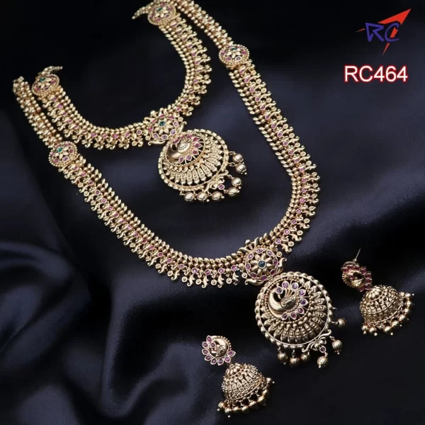 Antique finish peacock pendant with floral design Combo set