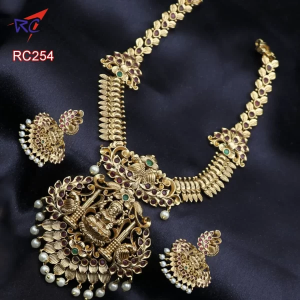 Antique finish temple design lakshmi in mahal pendant necklace