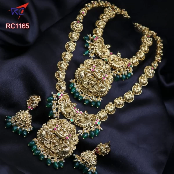 Antique finish Lord lakshmi and peacock design with onyx beads Combo set